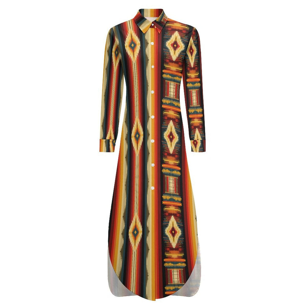 Baha Ranch Colores De Mexico Southwestern Aztec Serape Long Sleeve Shirt Dress Duster
