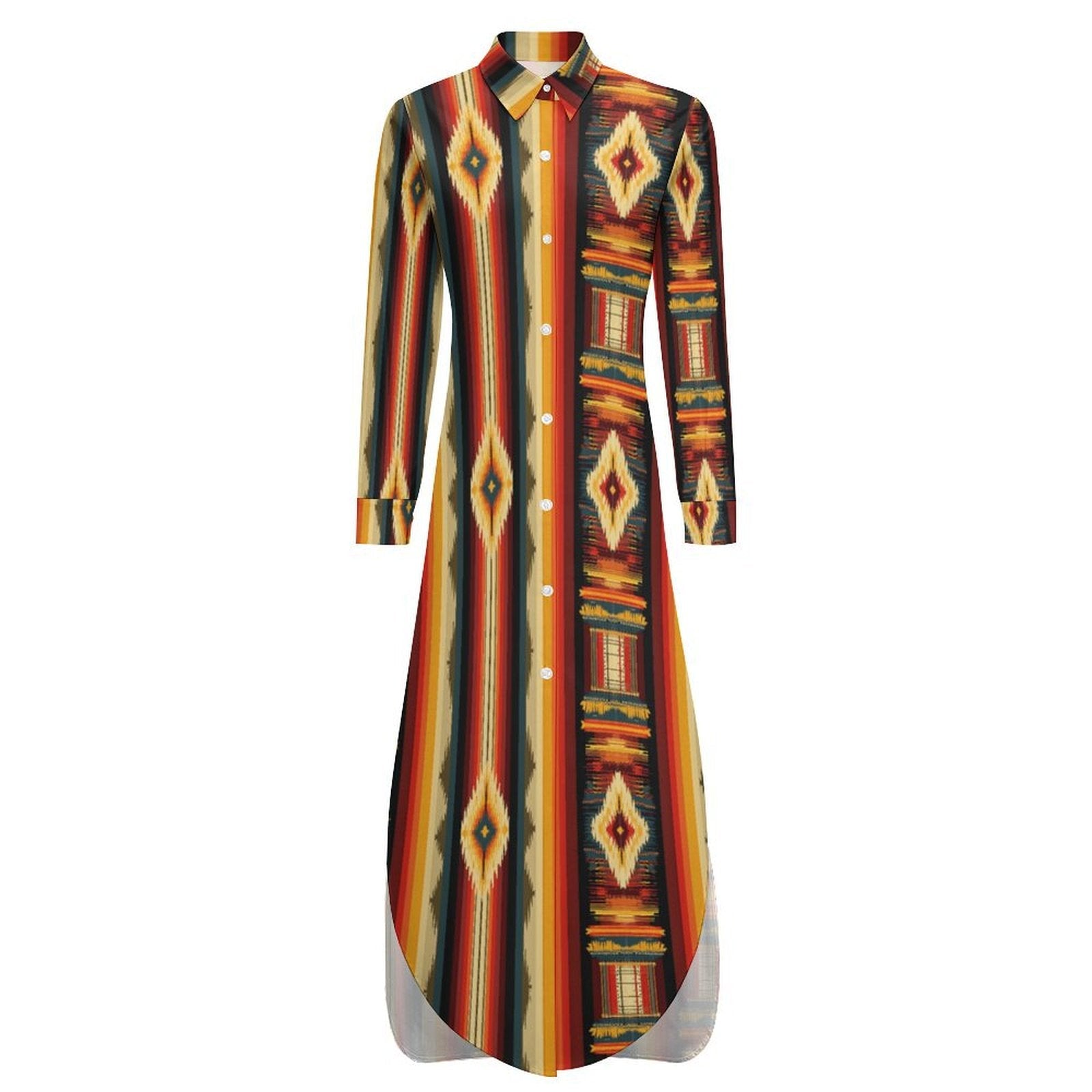 Baha Ranch Colores De Mexico Southwestern Aztec Serape Long Sleeve Shirt Dress Duster