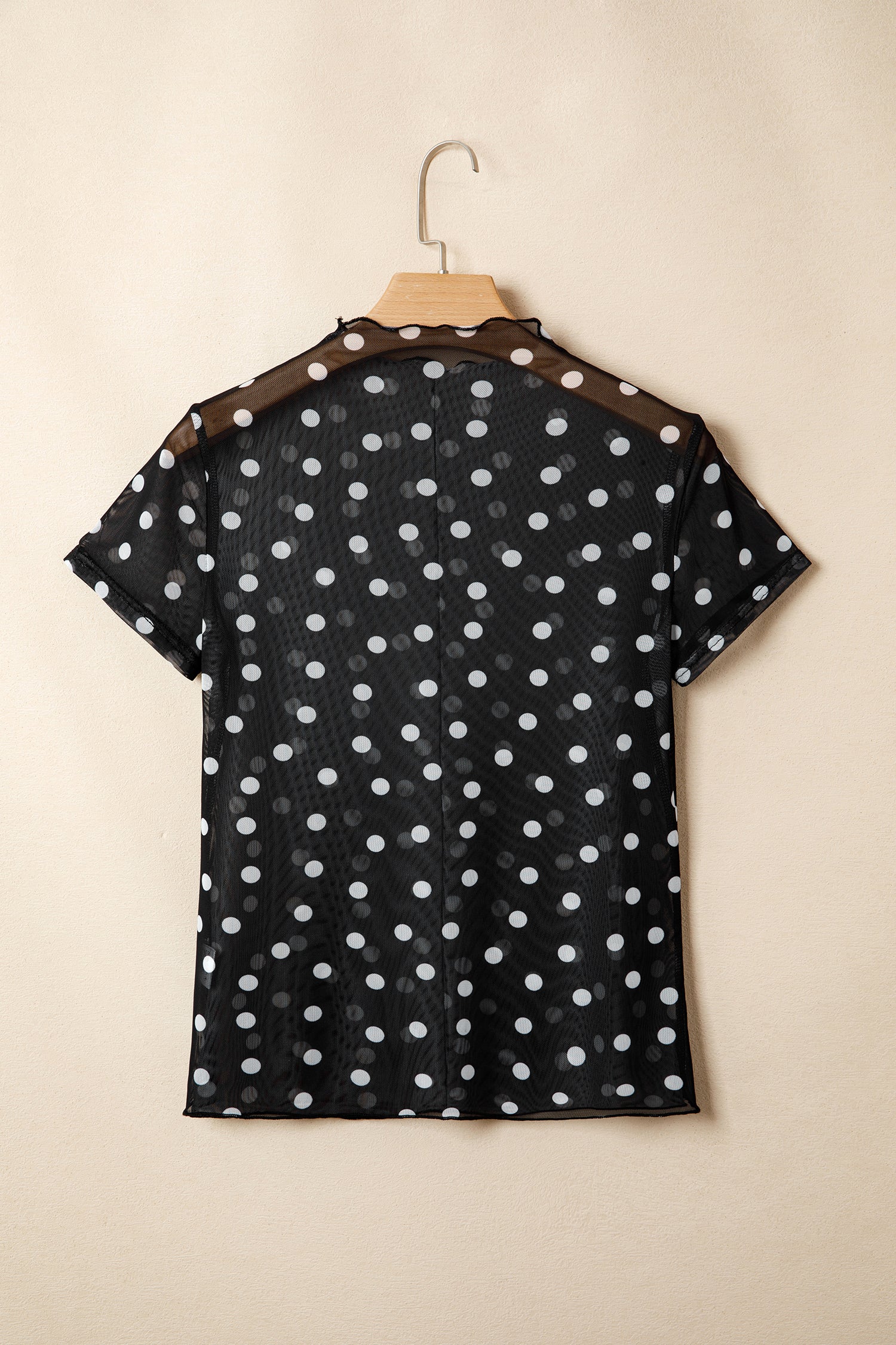 Polka Dot Sheer Mesh High Neck Tee