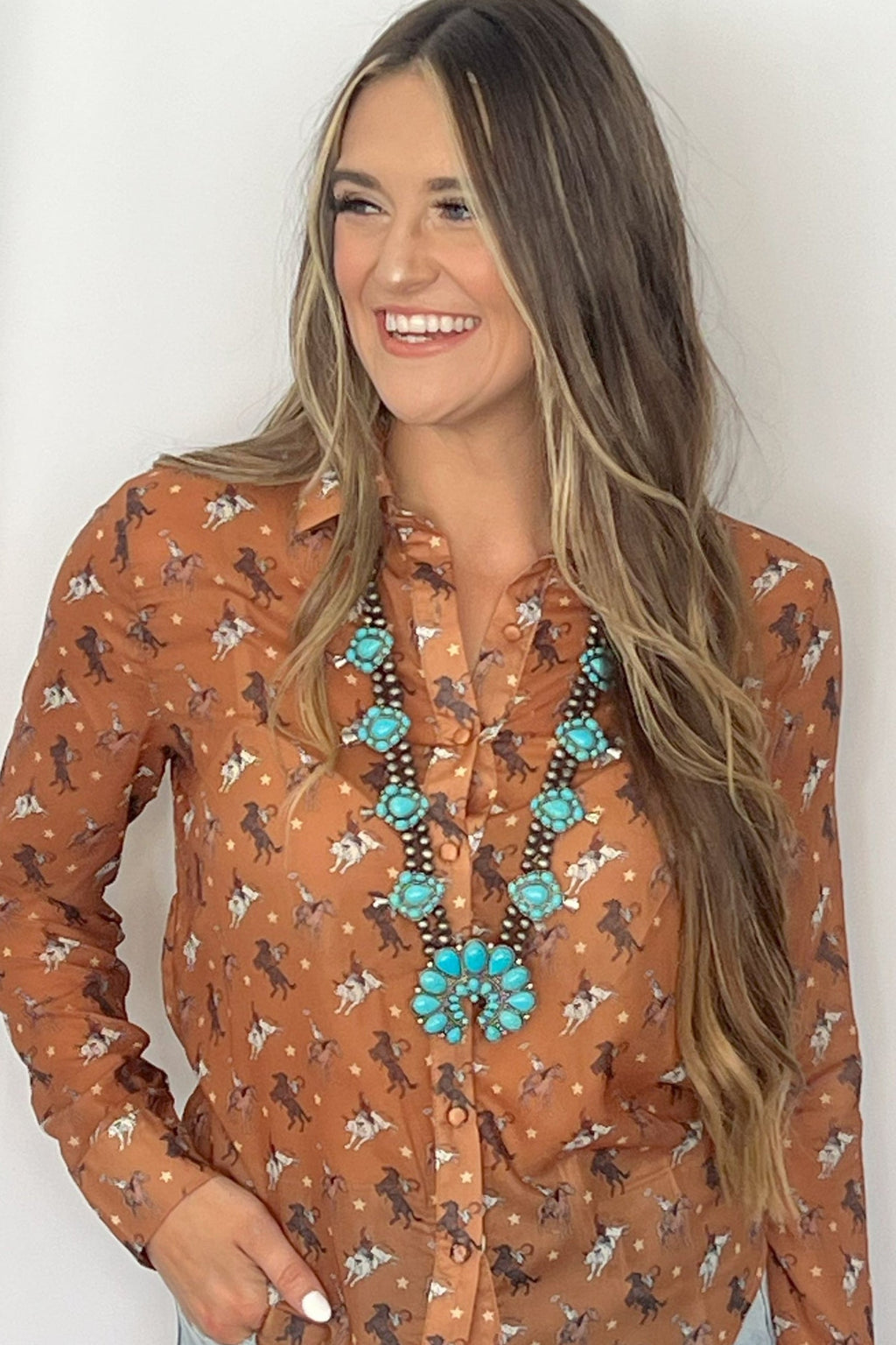 Huge Double Strand Faux Turquoise Squash Blossom Statement Necklace -  32 inch + 3