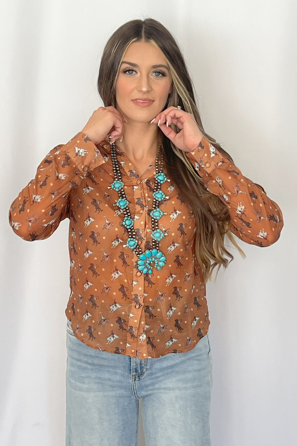 Huge Double Strand Faux Turquoise Squash Blossom Statement Necklace -  32 inch + 3