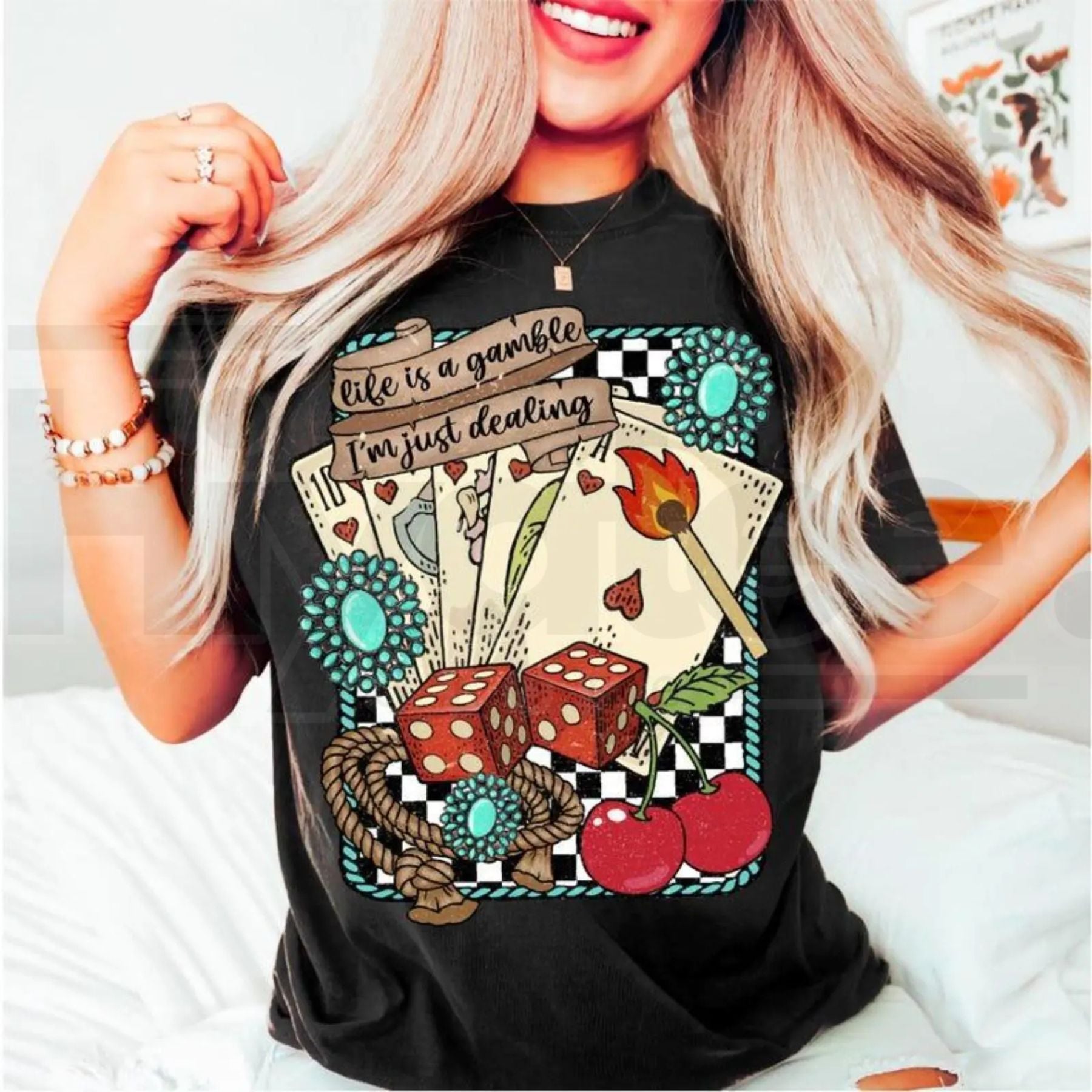 "Life is a Gamble" Retro Turquoise Western – Wild West Cowboy Tee