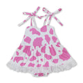 Pink cow straps baby girls summer romper