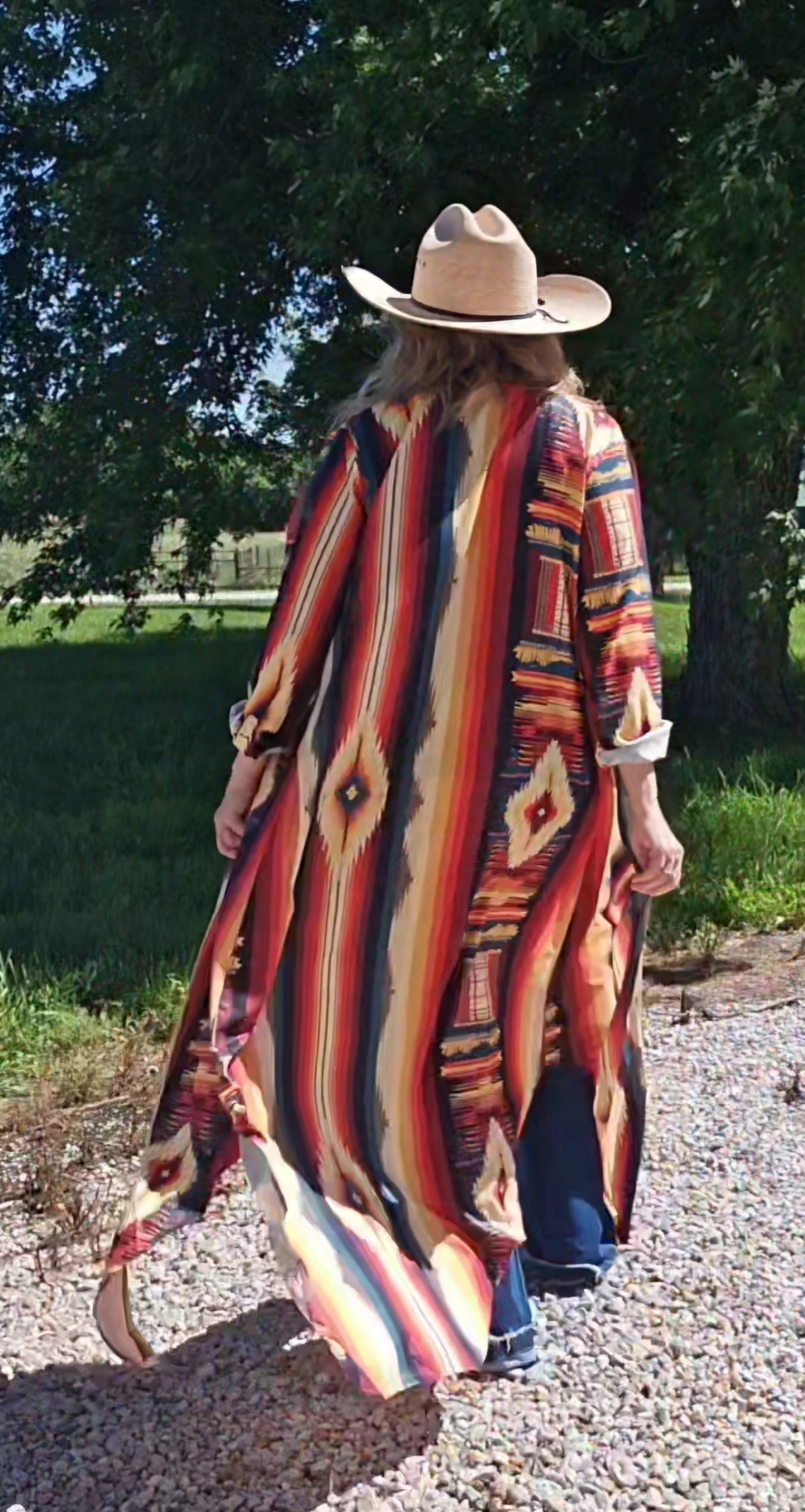 Baha Ranch Colores De Mexico Southwestern Aztec Serape Long Sleeve Shirt Dress Duster