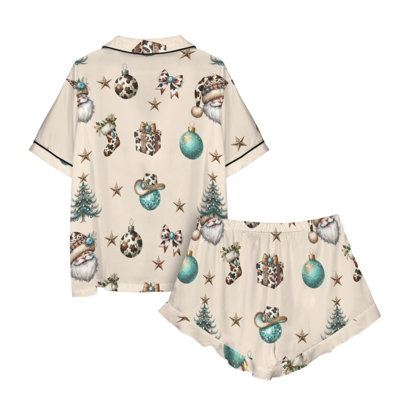 Baha Ranch Country Cow Print Christmas Satin Short Pajama Sets