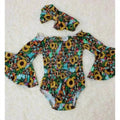 Girl's Sunflower & Leopard Cross Baby Onesie With Headband