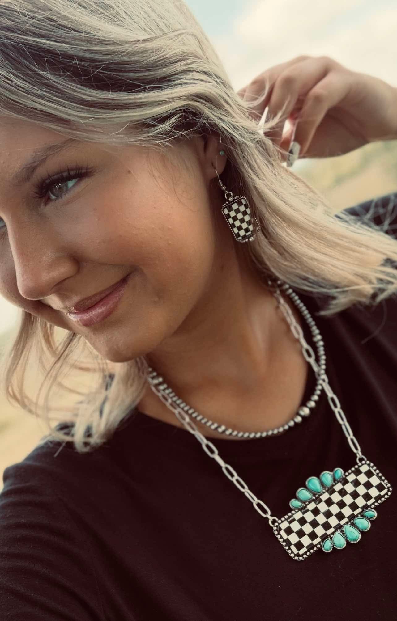 Checkered Rectangle Earrings - 1 1/2 inch drop