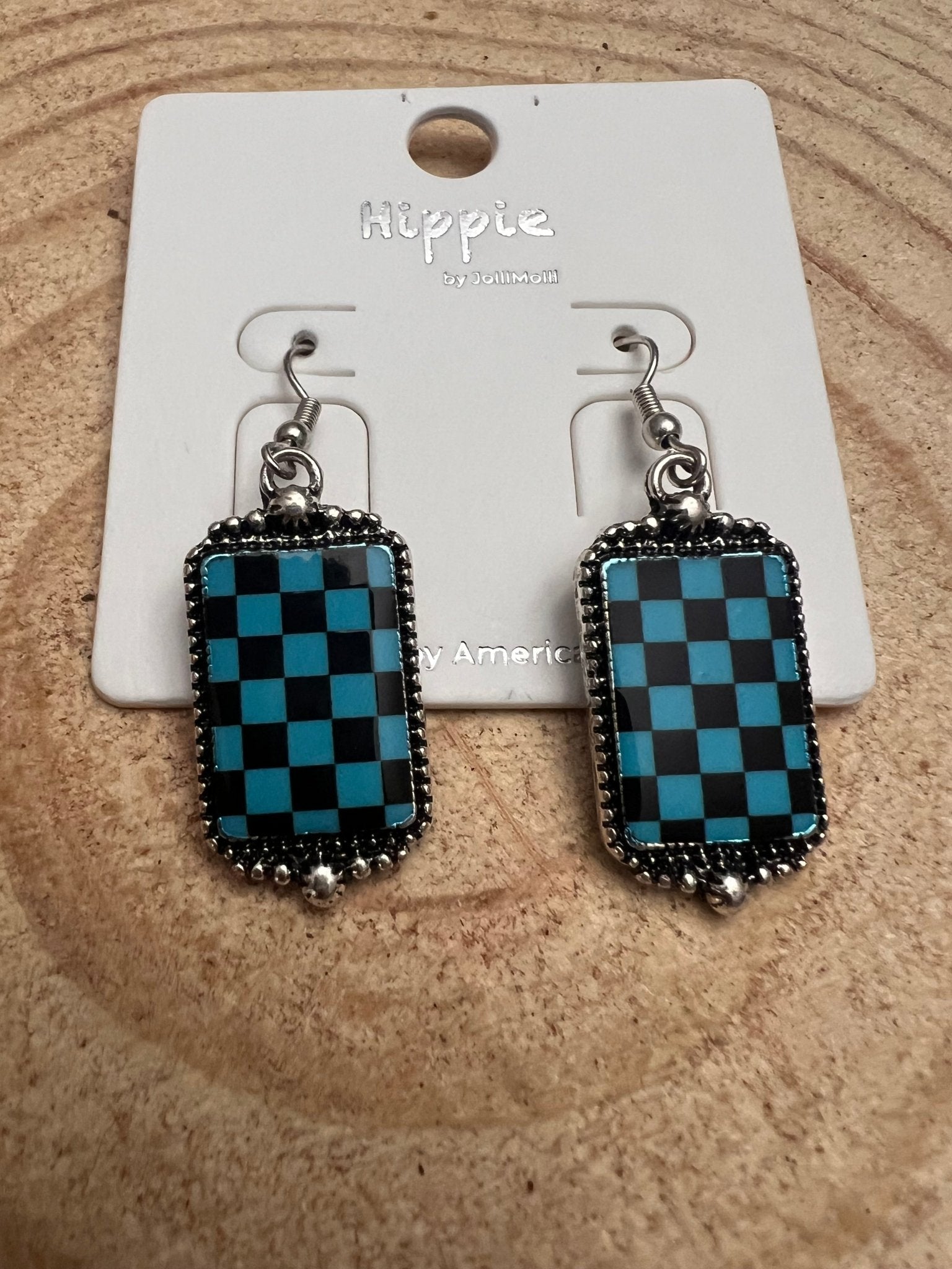 Checkered Rectangle Earrings - 1 1/2 inch drop