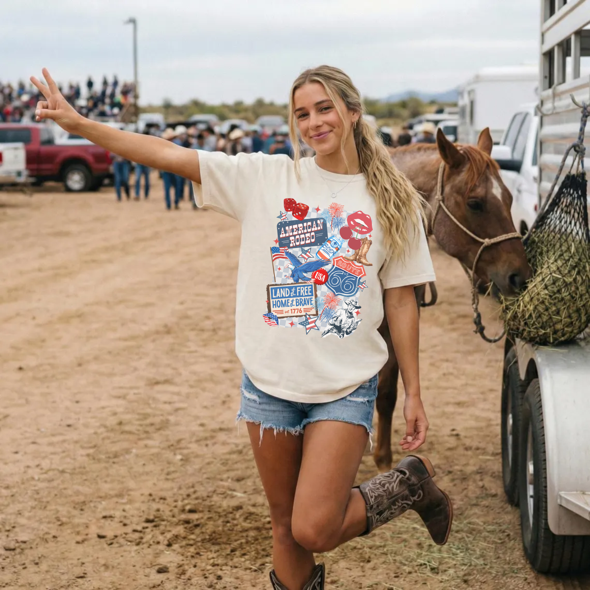 American Rodeo Graphic Tee – Land of the Free Home of the Brave Shirt