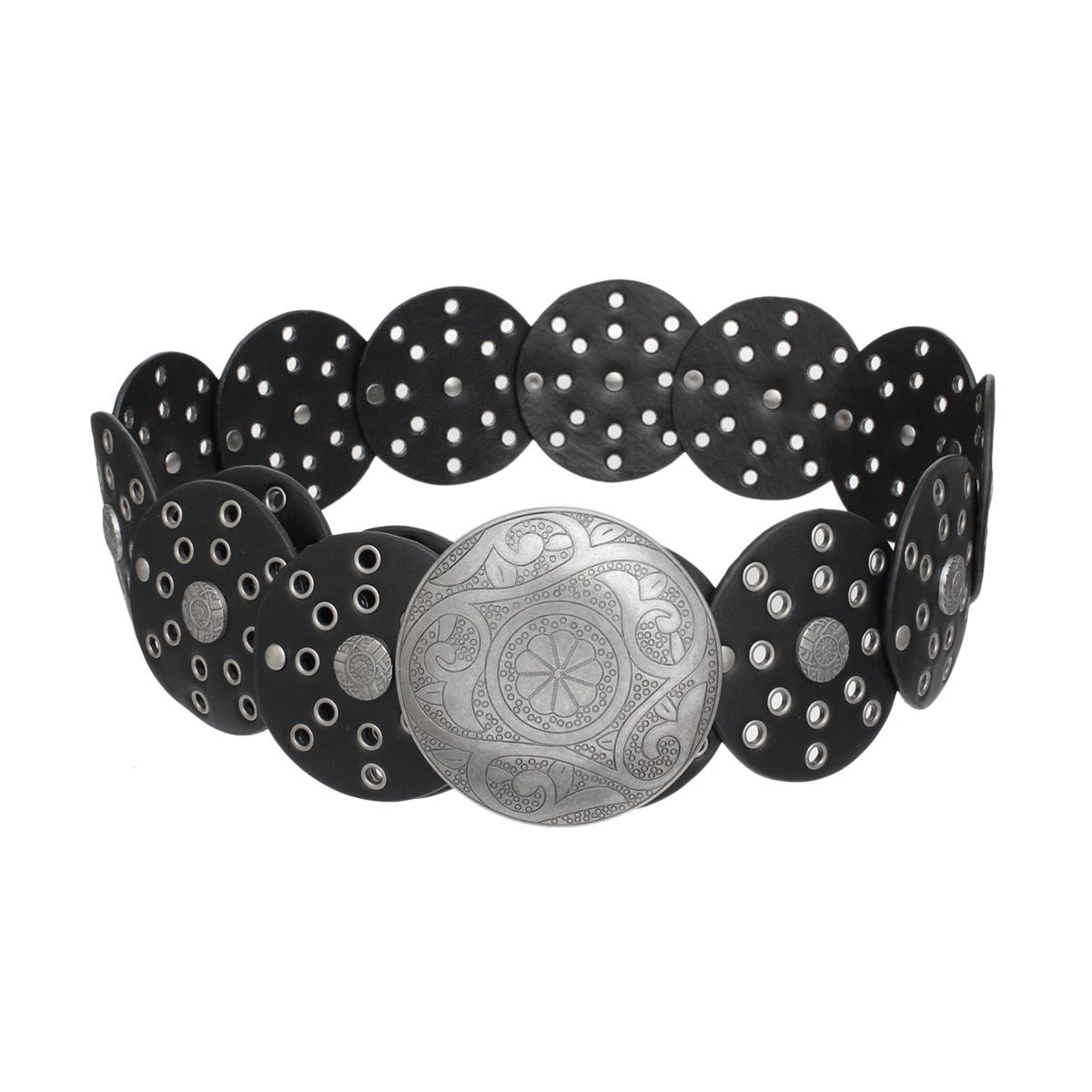 Western Belt Black Silver Circular Detail Cowboy Chic Stylish Accessory