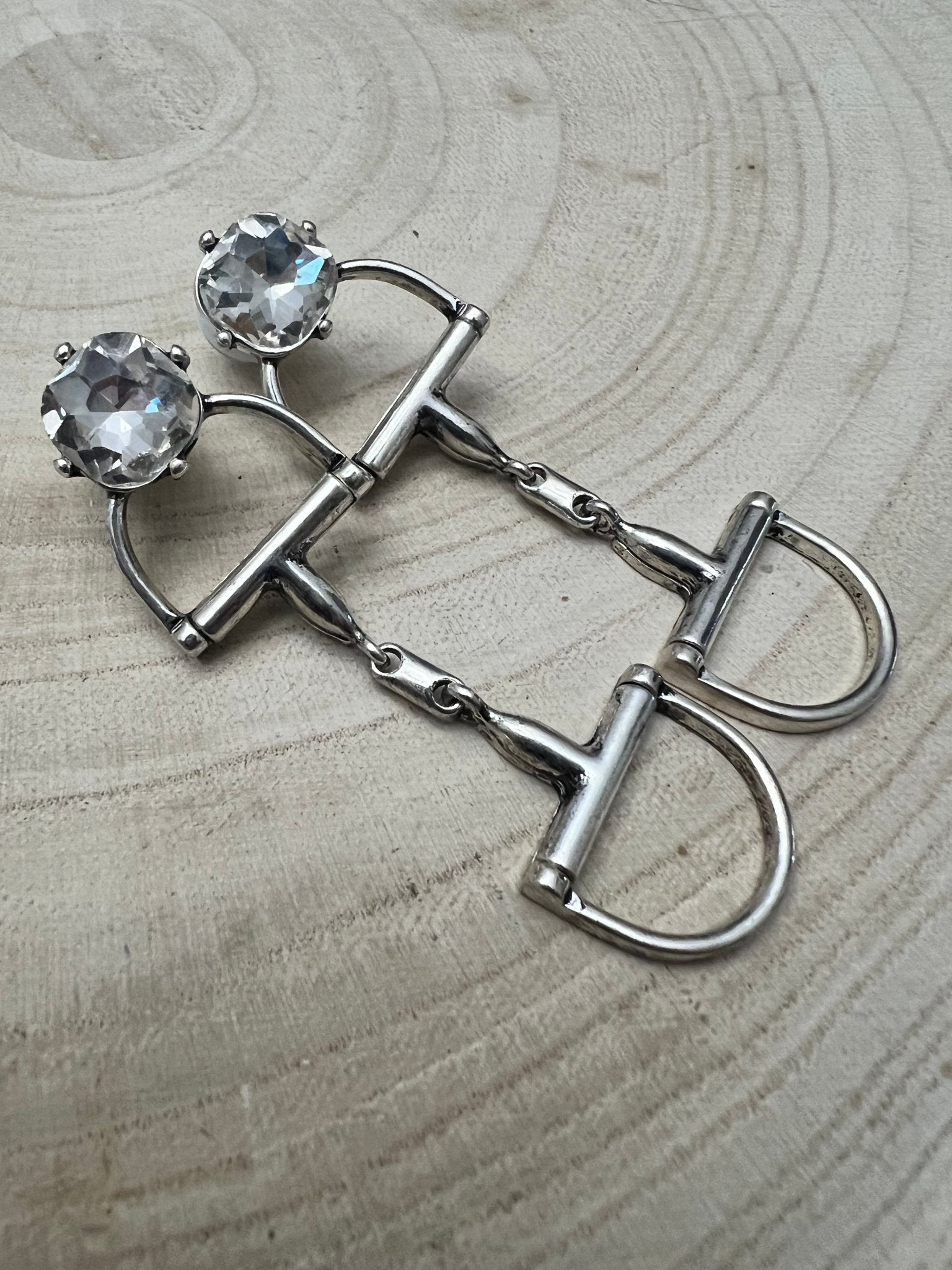 Large Western Horse Bit & Rhinestone Fashion Earrings - 3 inch drop!