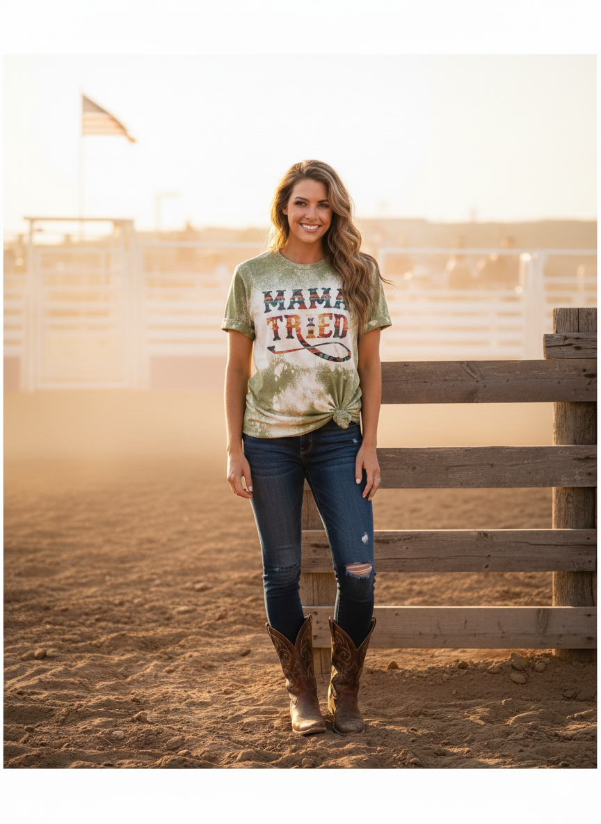 Mama Tried Bleached Graphic Tee | Western Boho Bella + Canvas 3001 T-Shirt | Rowdy Rowels