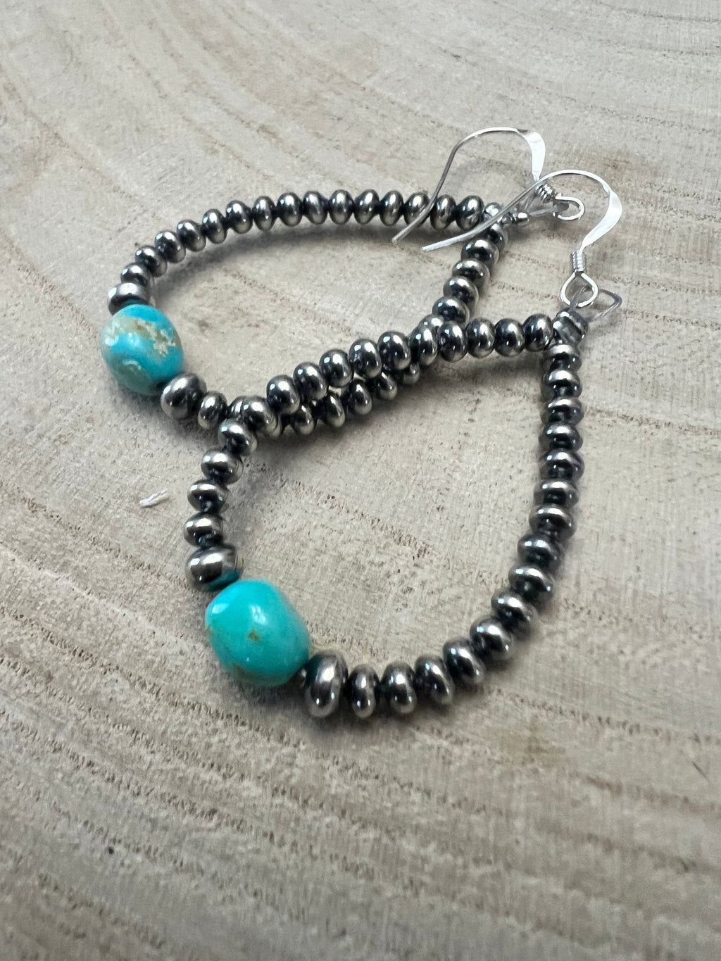 Sterling Silver Pearl & Turquoise Teardrop Earrings - 2 1/2 inch drop