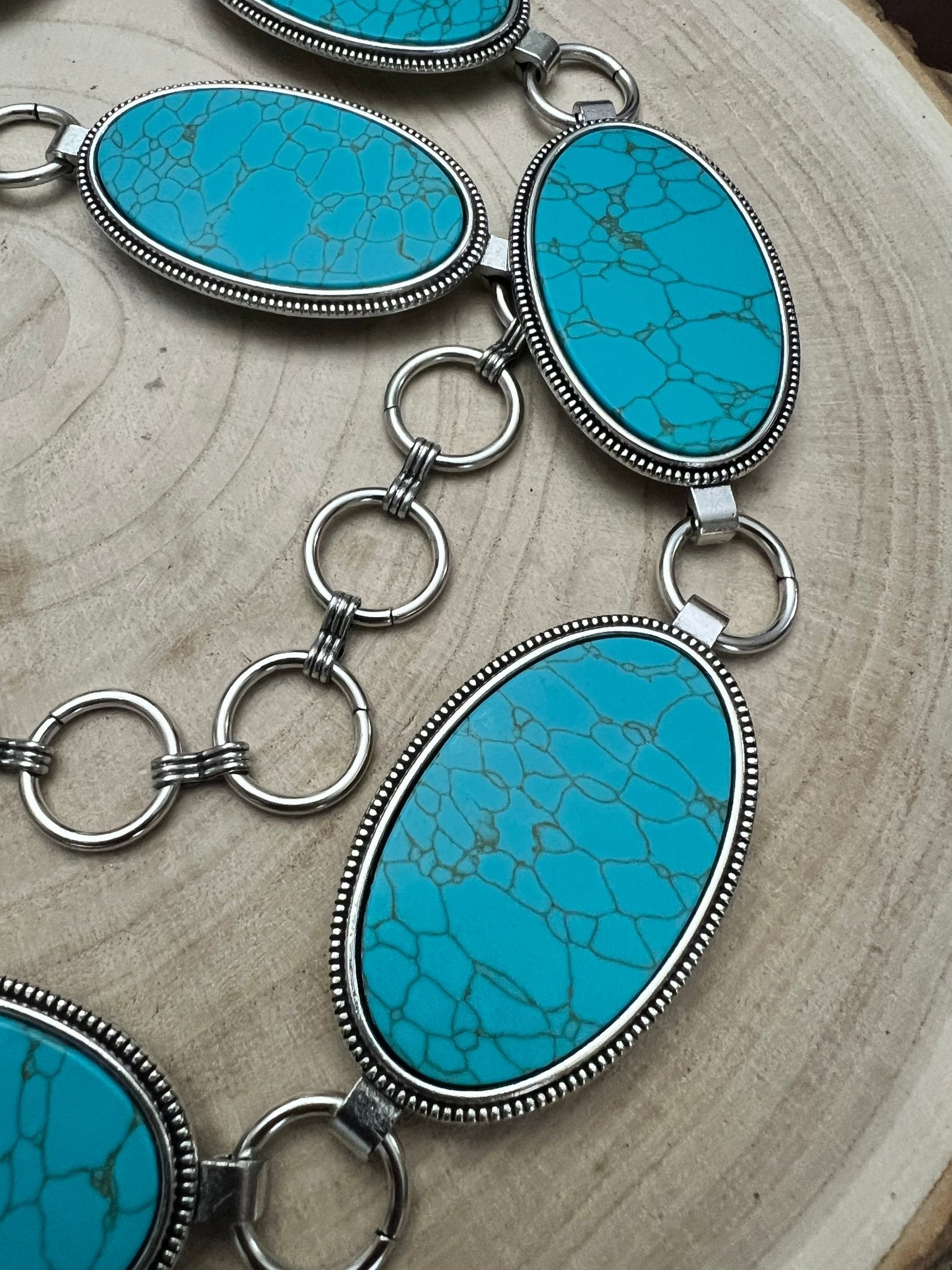 Turquoise Lynx Oval Western Concho Belt | Adjustable Southwest Style