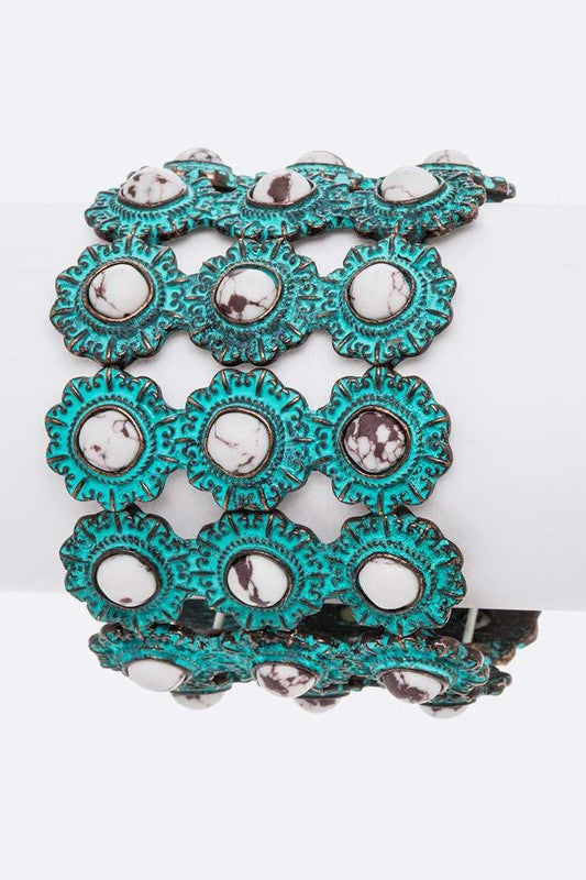 Turquoise Mix Tone Stone Western Cuff Bracelet Adjustable