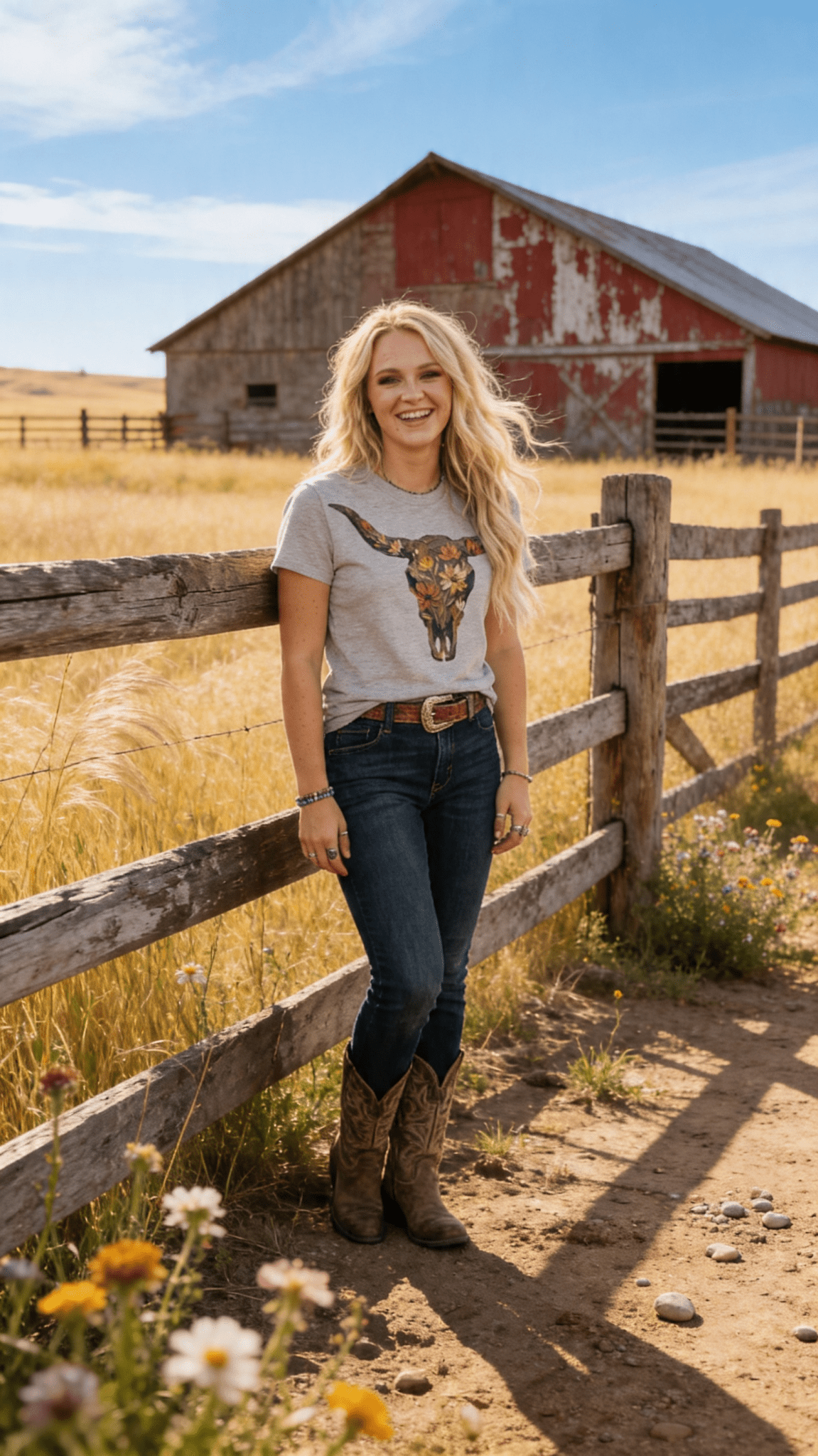 Vintage Wildflower Bull Skull Graphic Tee | Western Boho Shirt