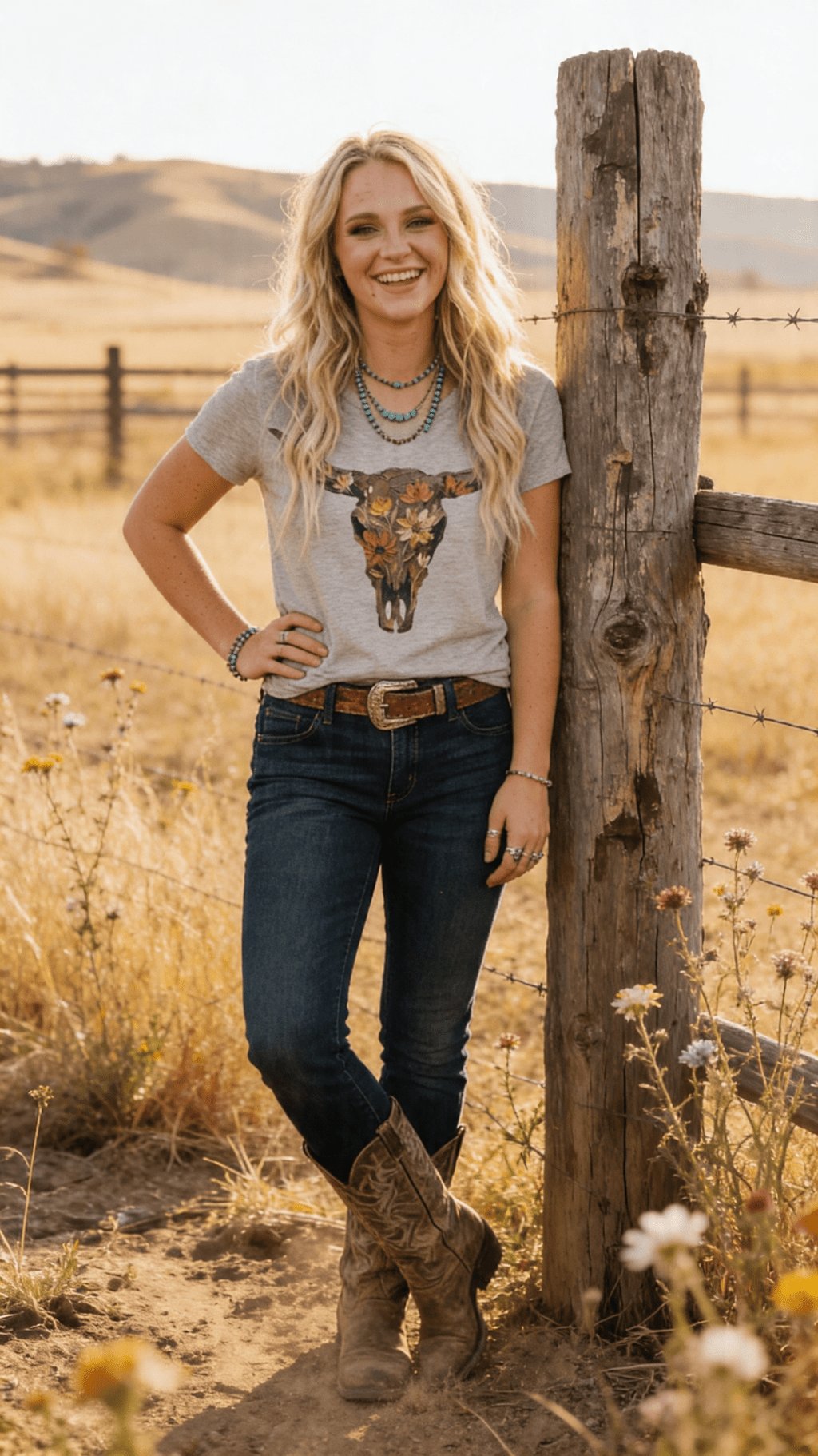 Vintage Wildflower Bull Skull Graphic Tee | Western Boho Shirt