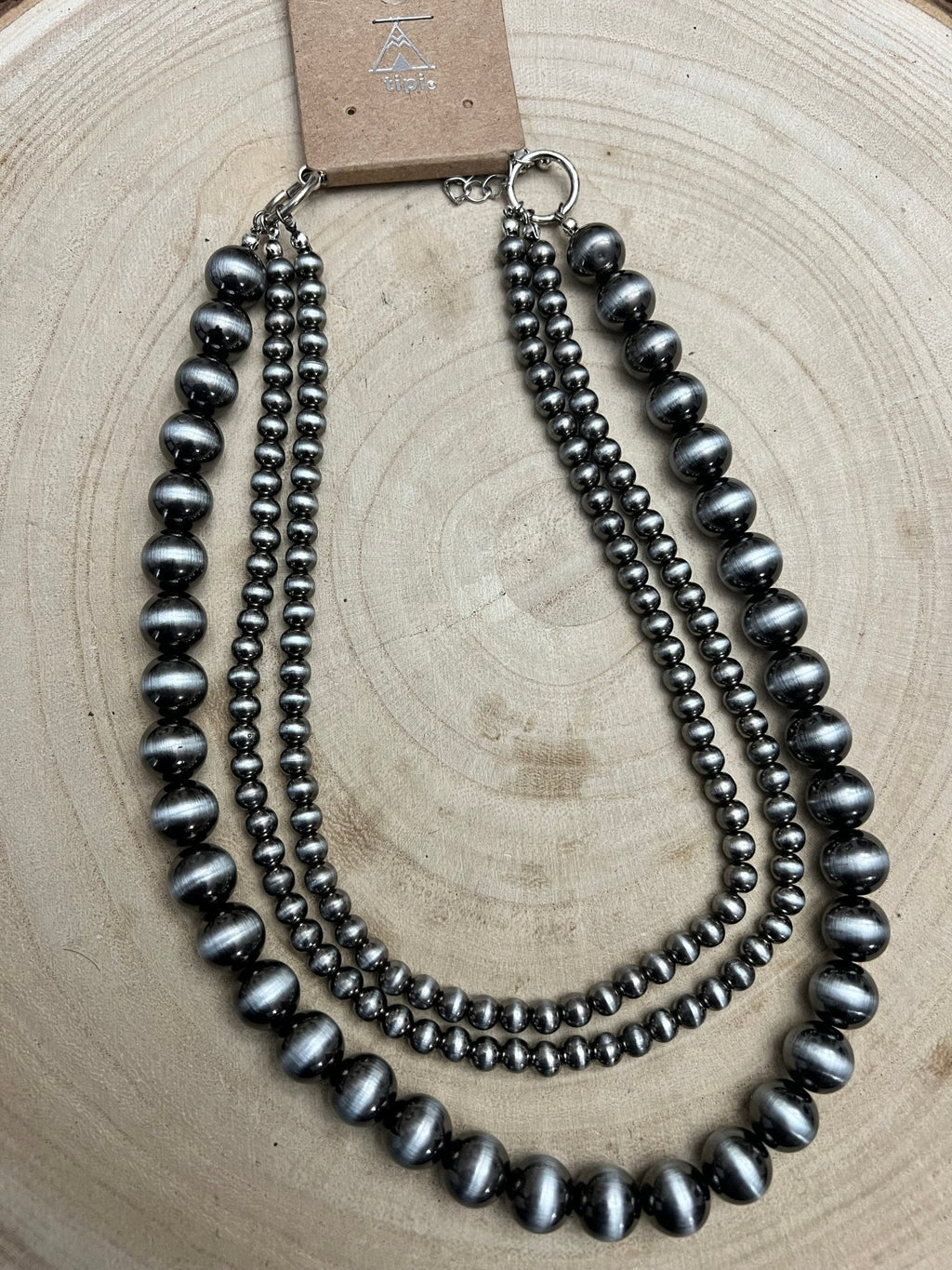 Desert Dreamer 3-Strand Layered Western Faux Sterling Pearl Necklace
