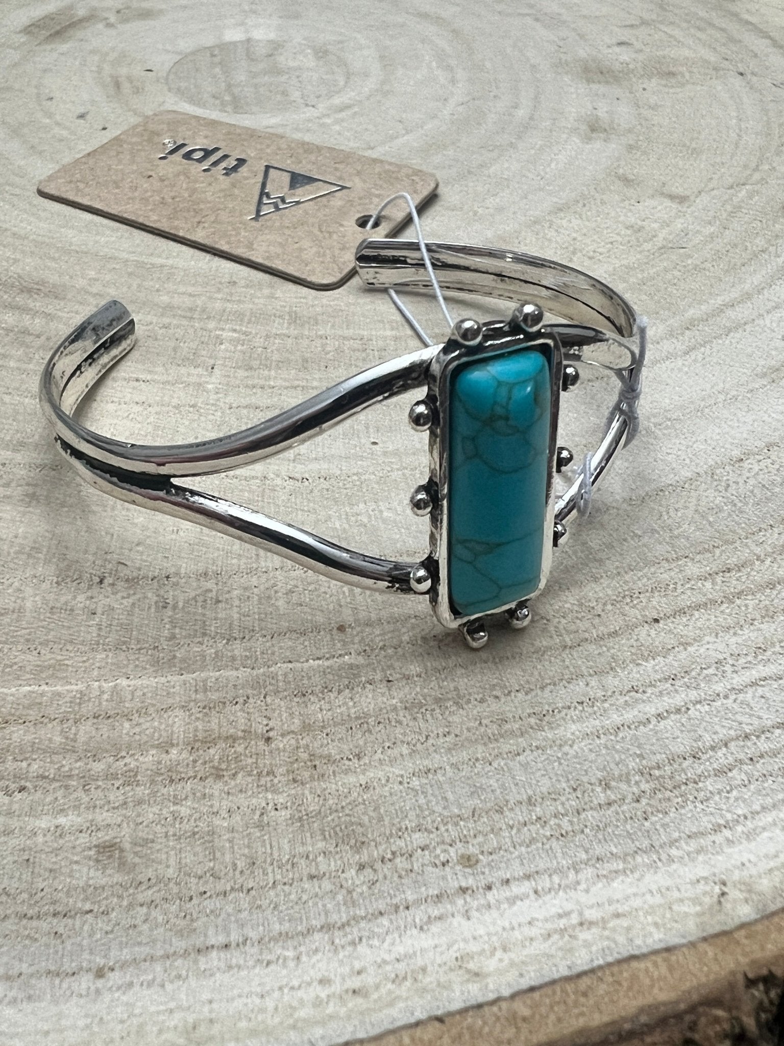 Silver Western Faux Turquoise Rectangle Cuff Bracelet