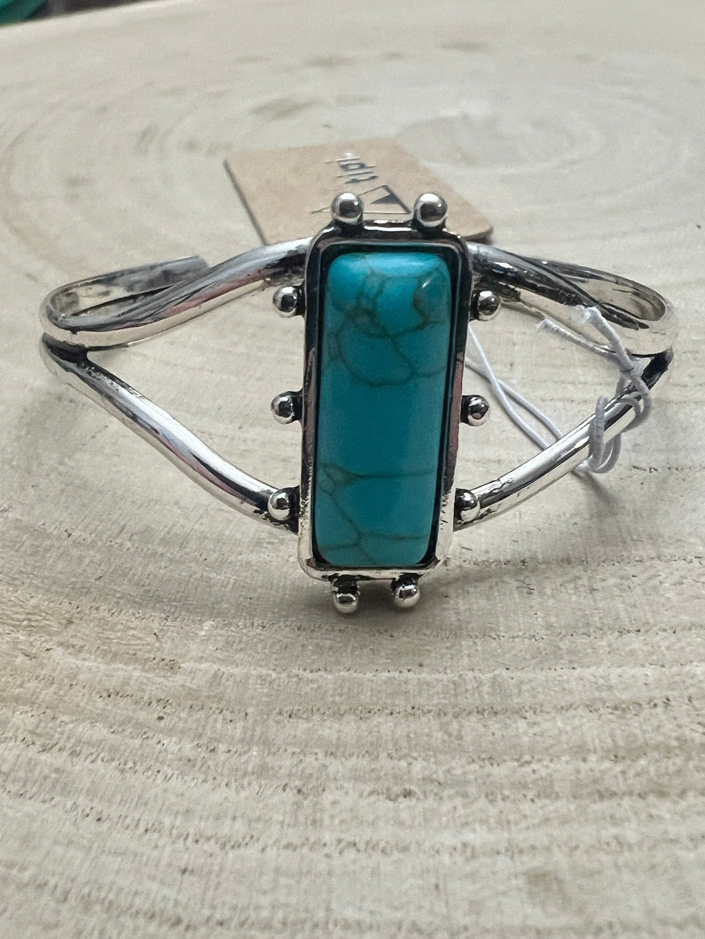 Silver Western Faux Turquoise Rectangle Cuff Bracelet