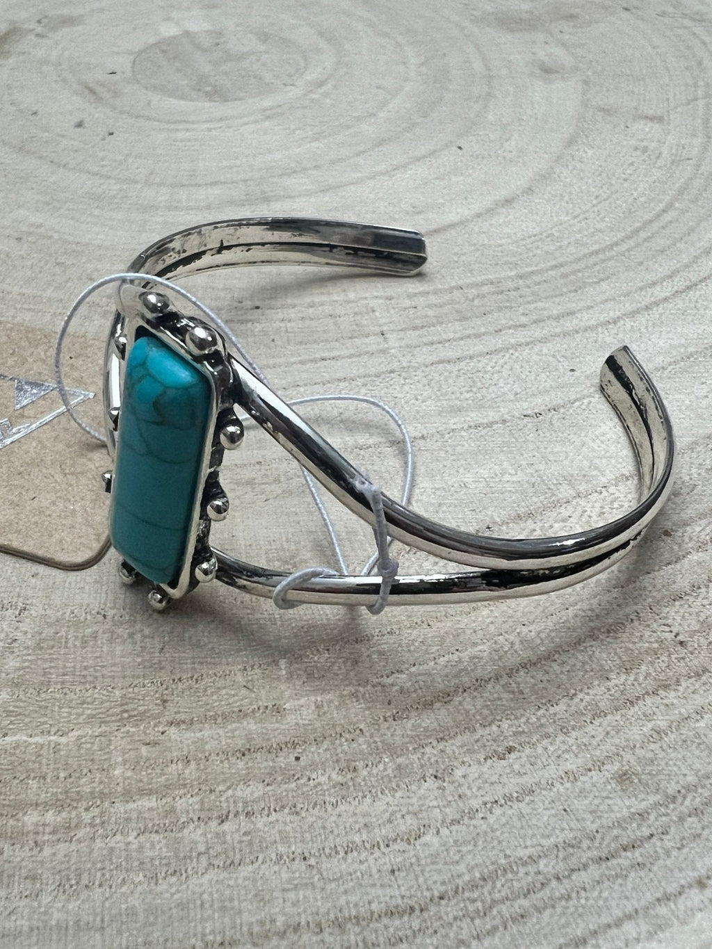 Silver Western Faux Turquoise Rectangle Cuff Bracelet