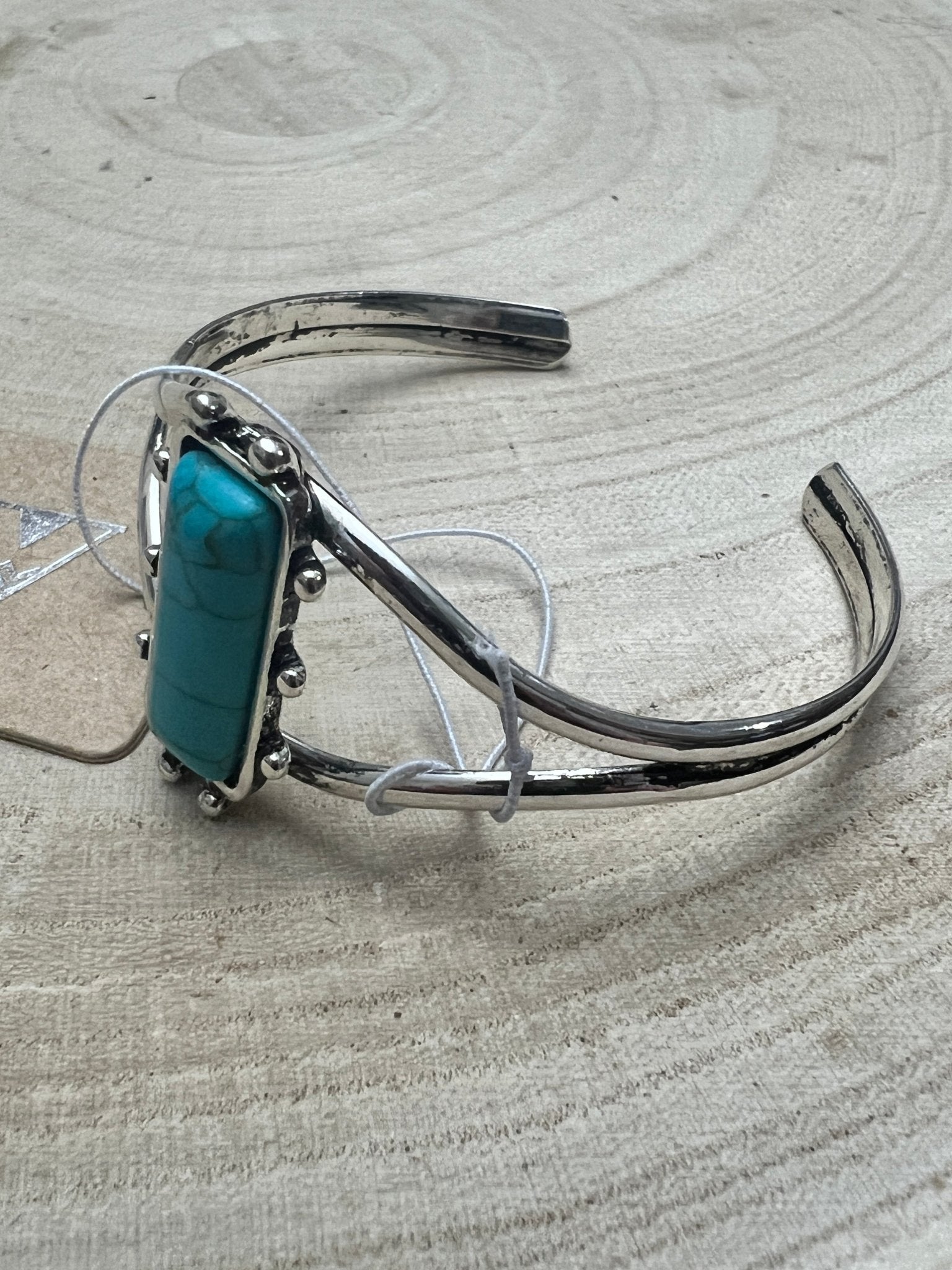 Silver Western Faux Turquoise Rectangle Cuff Bracelet