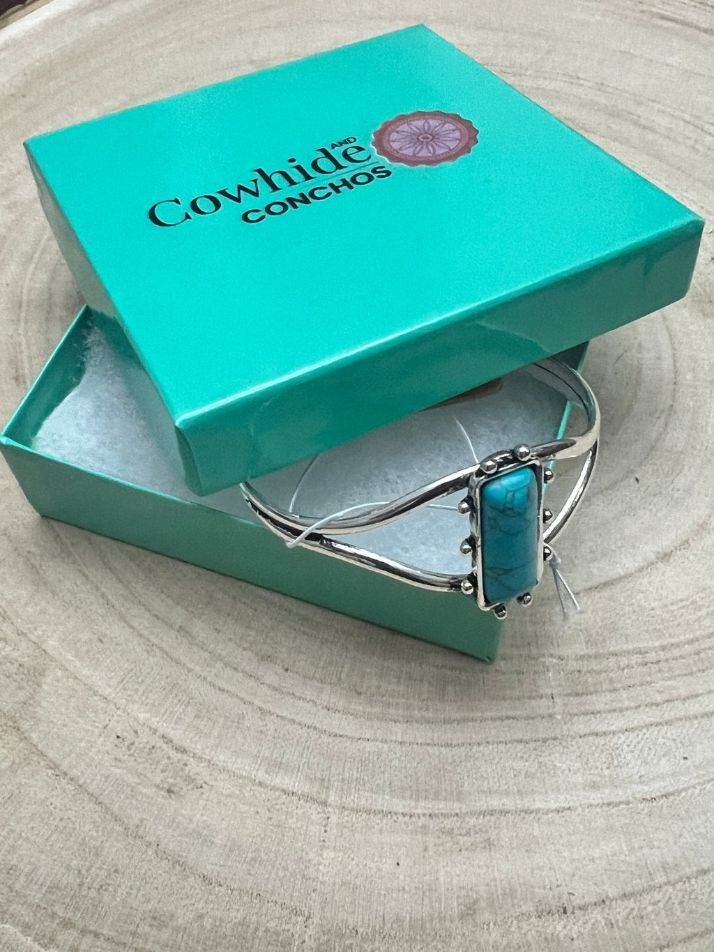 Silver Western Faux Turquoise Rectangle Cuff Bracelet